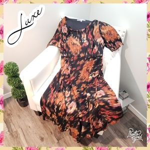 Carmen Marc Valvo Black and Orange Midi Dress